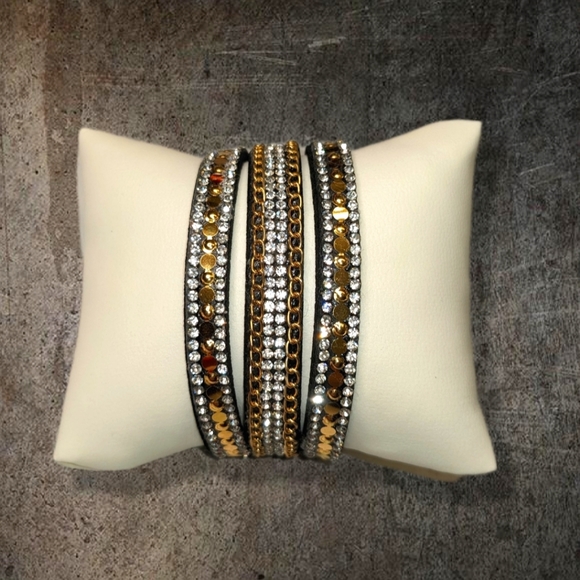 A22 Silver Gold Black Rhinestone Crystal Bracelet Adjustable Super Sparkly A22 - Picture 5 of 16